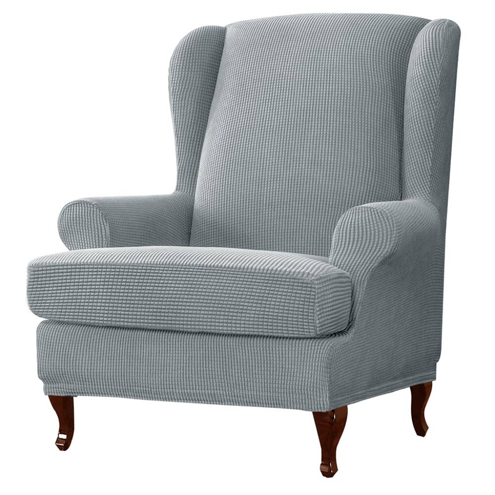 OPEN BOX Subrtex Wing back arm Chair Slip Cover 2Pcs stretch jacquard Light Grey